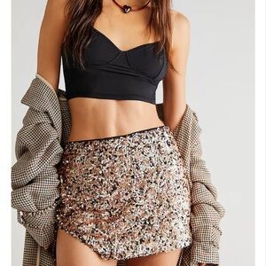 NWT Free People Annalise Black and Gold Sequin Mini Skirt Size 8